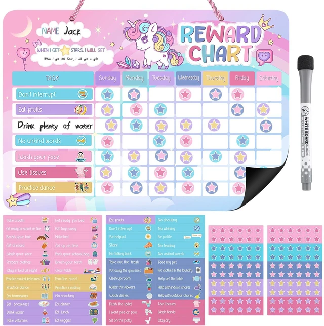 Main image of Reward Chart for Kids, 52 Chore Charts, Unicorn Behaviour Board Set | 120 Magnetic Star Stickers, Responsibility Board, Daily Routine for Home, Toddlers, Parents, Teachers, Bedtime, Chores, Goals