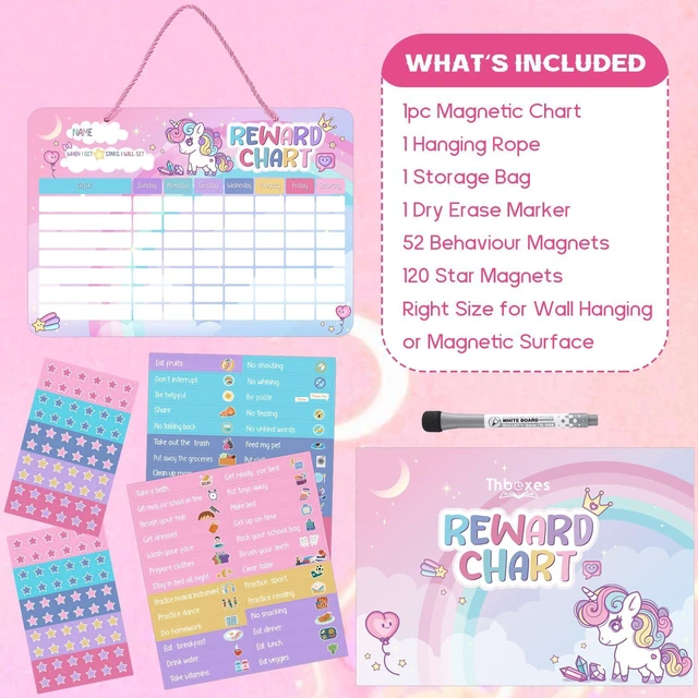 Alt view image 2 of 7 - Reward Chart for Kids, 52 Chore Charts, Unicorn Behaviour Board Set | 120 Magnetic Star Stickers, Responsibility Board, Daily Routine for Home, Toddlers, Parents, Teachers, Bedtime, Chores, Goals