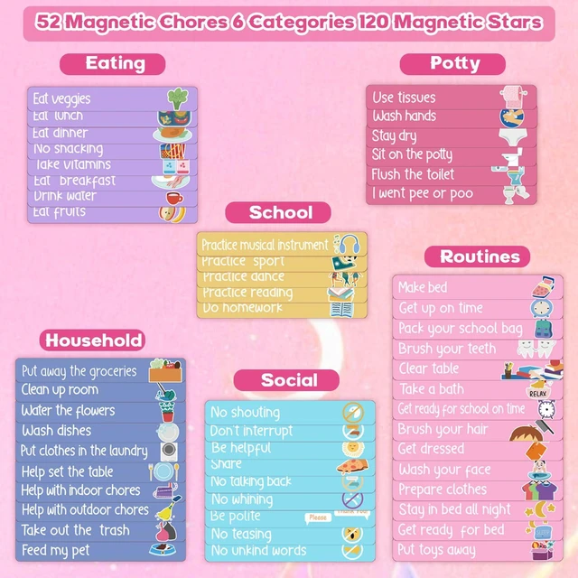 Alt view image 4 of 7 - Reward Chart for Kids, 52 Chore Charts, Unicorn Behaviour Board Set | 120 Magnetic Star Stickers, Responsibility Board, Daily Routine for Home, Toddlers, Parents, Teachers, Bedtime, Chores, Goals