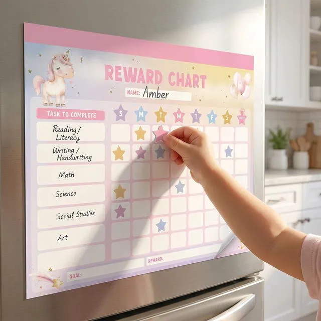 Main image of Fun Magnetic Reward Chart for Kids - Unicorn Chore Chart for Girls | Motivational Behavior and Responsibility Tracker with Stickers Encourages Good Habits at Home - Creates a Fun Daily Routine
