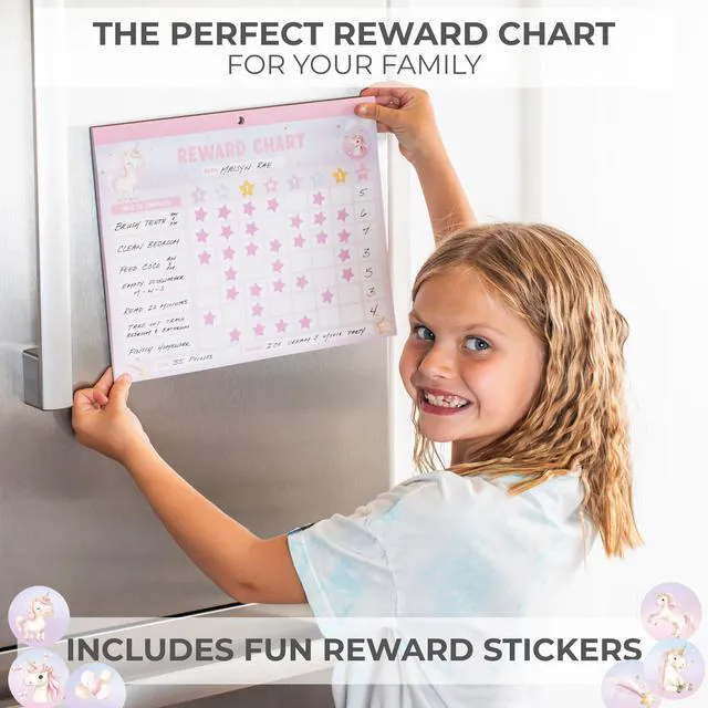 Alt view image 3 of 7 - Fun Magnetic Reward Chart for Kids - Unicorn Chore Chart for Girls | Motivational Behavior and Responsibility Tracker with Stickers Encourages Good Habits at Home - Creates a Fun Daily Routine