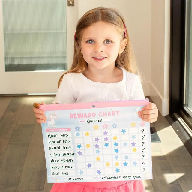 Alt view image 2 of 7 - Fun Magnetic Reward Chart for Kids - Unicorn Chore Chart for Girls | Motivational Behavior and Responsibility Tracker with Stickers Encourages Good Habits at Home - Creates a Fun Daily Routine