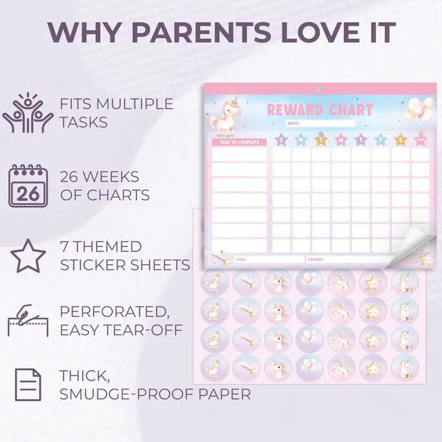 Alt view image 7 of 7 - Fun Magnetic Reward Chart for Kids - Unicorn Chore Chart for Girls | Motivational Behavior and Responsibility Tracker with Stickers Encourages Good Habits at Home - Creates a Fun Daily Routine