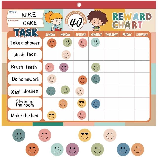 Main image of Boho 32 Chore Charts Behavior Reward Chart System,Sticker Chore Chart Pad for Students with 2328 Stickers, 12.2" x 9.8" Magnetic Reward Chart to Develop Responsibility & Good Habits.