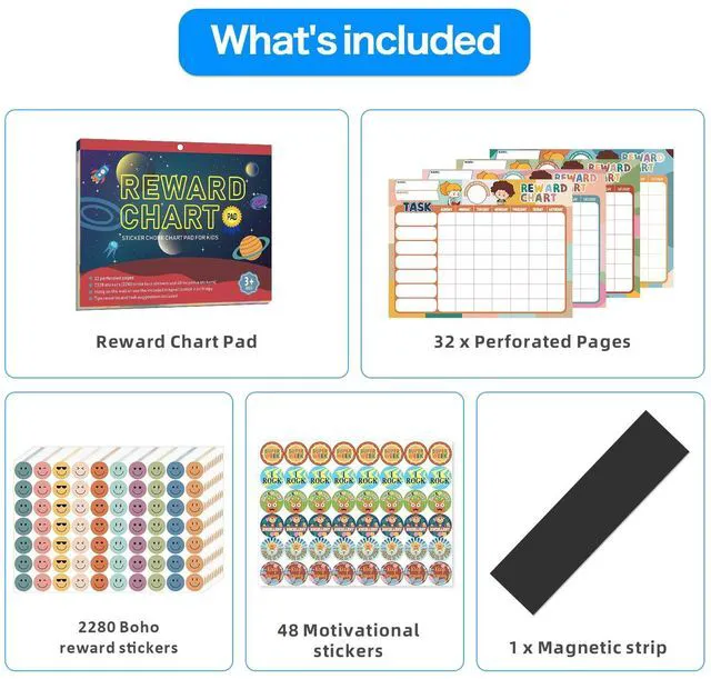 Alt view image 5 of 7 - Boho 32 Chore Charts Behavior Reward Chart System,Sticker Chore Chart Pad for Students with 2328 Stickers, 12.2" x 9.8" Magnetic Reward Chart to Develop Responsibility & Good Habits.