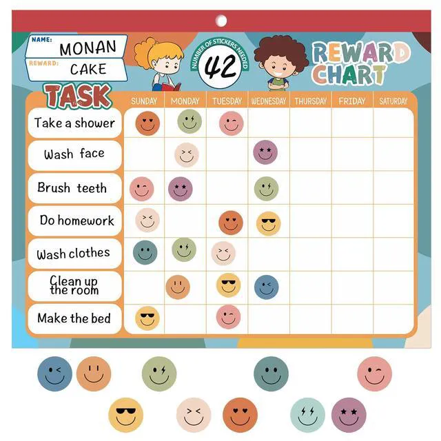 Alt view image 7 of 7 - Boho 32 Chore Charts Behavior Reward Chart System,Sticker Chore Chart Pad for Students with 2328 Stickers, 12.2" x 9.8" Magnetic Reward Chart to Develop Responsibility & Good Habits.