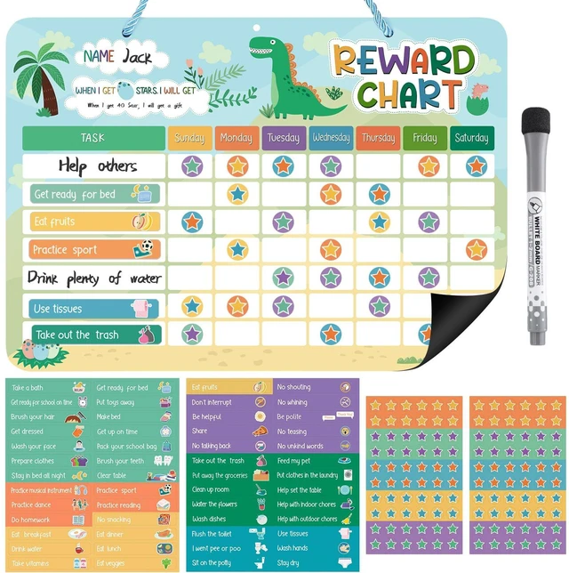 Main image of 52 Chore Reward Chart for Kids, Dinosaur Magnetic Behaviour Board | 120 Magnetic Star Stickers, Responsibility Board, Daily Routine for Home, Toddlers, Parents, Teachers, Bedtime, Chores, Goals