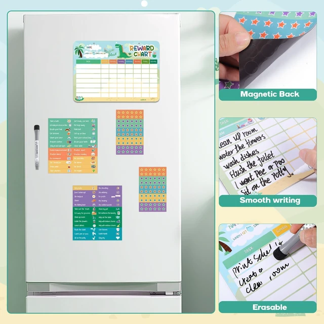 Alt view image 3 of 7 - 52 Chore Reward Chart for Kids, Dinosaur Magnetic Behaviour Board | 120 Magnetic Star Stickers, Responsibility Board, Daily Routine for Home, Toddlers, Parents, Teachers, Bedtime, Chores, Goals