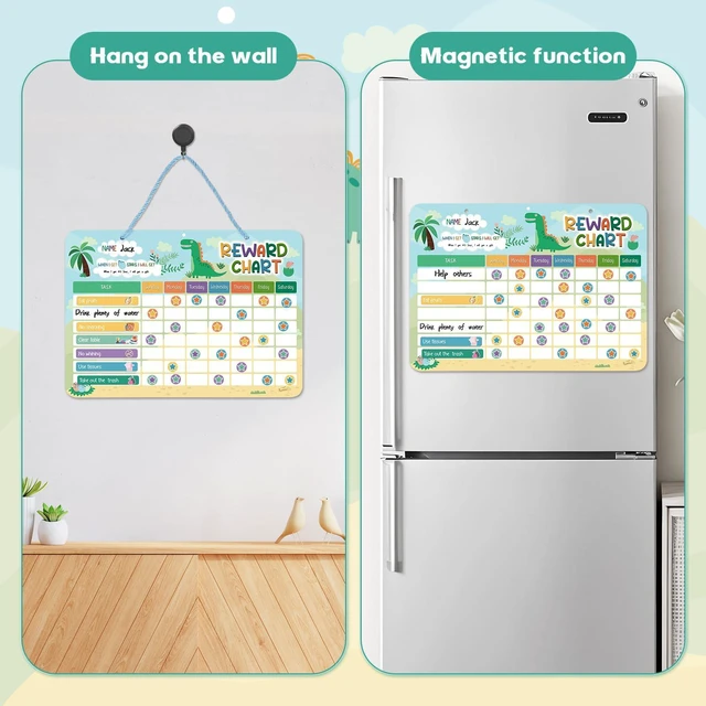 Alt view image 5 of 7 - 52 Chore Reward Chart for Kids, Dinosaur Magnetic Behaviour Board | 120 Magnetic Star Stickers, Responsibility Board, Daily Routine for Home, Toddlers, Parents, Teachers, Bedtime, Chores, Goals