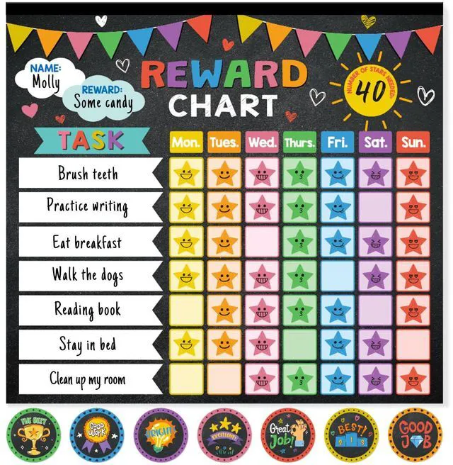 Main image of Reward Chart for Kids,Magnetic Behavior Chore Chart for Kids at Home,26 Black Chore Charts,1960 Star Stickers,56 Reward Stickers,Incentive Chore Chart to Develop Responsibility and Good Habits
