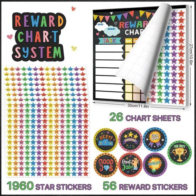 Alt view image 3 of 7 - Reward Chart for Kids,Magnetic Behavior Chore Chart for Kids at Home,26 Black Chore Charts,1960 Star Stickers,56 Reward Stickers,Incentive Chore Chart to Develop Responsibility and Good Habits