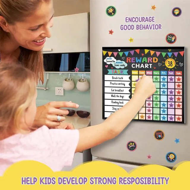 Alt view image 5 of 7 - Reward Chart for Kids,Magnetic Behavior Chore Chart for Kids at Home,26 Black Chore Charts,1960 Star Stickers,56 Reward Stickers,Incentive Chore Chart to Develop Responsibility and Good Habits