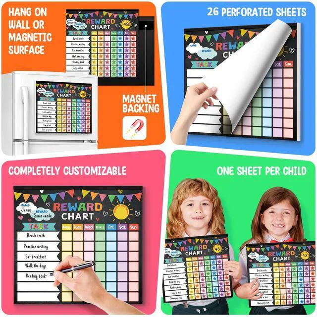 Alt view image 4 of 7 - Reward Chart for Kids,Magnetic Behavior Chore Chart for Kids at Home,26 Black Chore Charts,1960 Star Stickers,56 Reward Stickers,Incentive Chore Chart to Develop Responsibility and Good Habits
