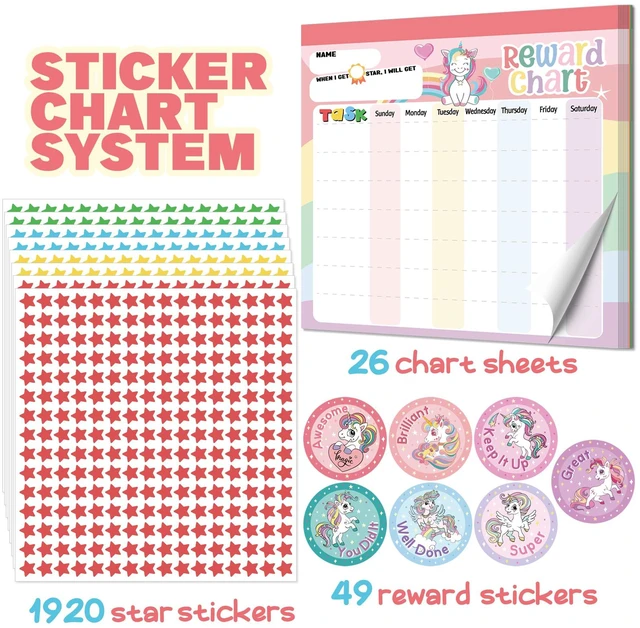 Alt view image 2 of 7 - Reward Chart for Kids Unicorn Magnetic Kids Behavior Chart | Pad With 26 Chore Charts, 1920 Star Stickers, 49 Incentive Stickers, Responsibility Chart for Kids Girls Toddlers