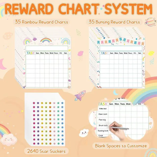 Alt view image 3 of 7 - Sticker Chart for Kids 70 PCS Chore Chart for Kids with 2640 Star Stickers | Behavior Chart for Kids at Home,Incentive Chart for Classroom Reward Chart for Students,Star Chart for Multiple Kids
