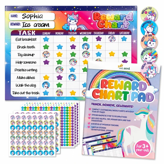 Main image of Magnetic Reward Chart for Kids - Unicorn Chore Chart | Behavior Sticker Chart with 26 Chore Sheets & 1728 Stickers - Motivate Responsibility & Good Habits at Home & Classroom