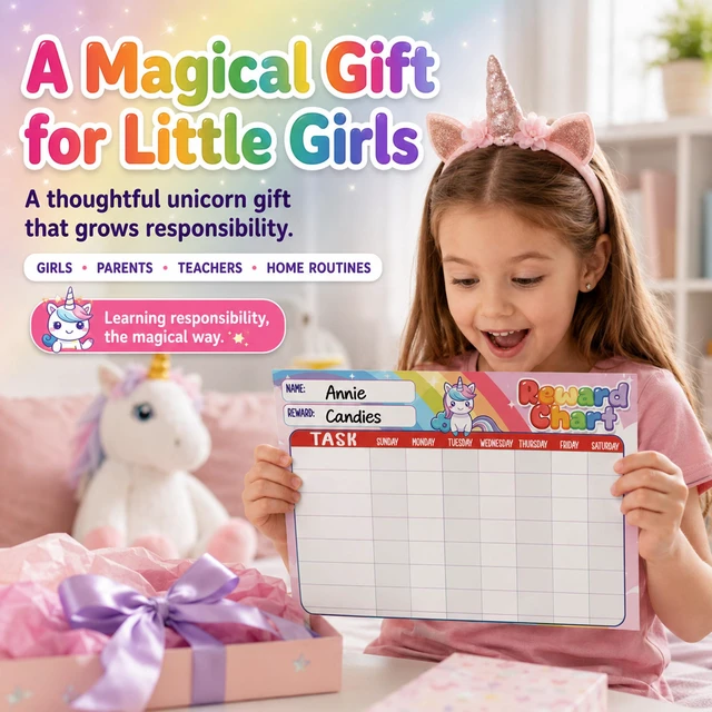 Alt view image 6 of 7 - Magnetic Reward Chart for Kids - Unicorn Chore Chart | Behavior Sticker Chart with 26 Chore Sheets & 1728 Stickers - Motivate Responsibility & Good Habits at Home & Classroom