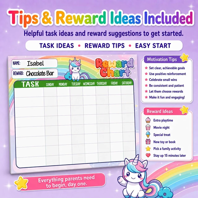 Alt view image 7 of 7 - Magnetic Reward Chart for Kids - Unicorn Chore Chart | Behavior Sticker Chart with 26 Chore Sheets & 1728 Stickers - Motivate Responsibility & Good Habits at Home & Classroom