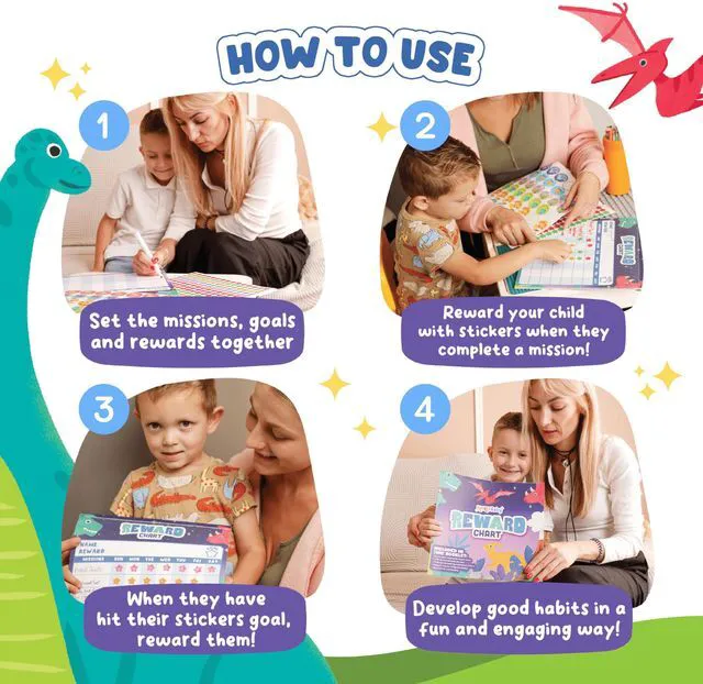 Alt view image 3 of 6 - Magnetic Chore Chart for Kids Dinosaur Reward Chart for Kids Behavior at Home & Classroom, Reusable Dry Erase Sticker Chart, Toddler Morning Routine Responsibility Board