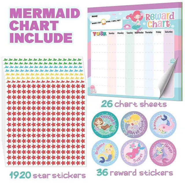 Alt view image 2 of 7 - Reward Chart for Kids Mermaid Magnetic Kids Behavior Chart | Pad With 26 Chore Charts, 1920 Star Stickers, 36 Incentive Stickers, Responsibility Chart for Kids Girls Toddlers