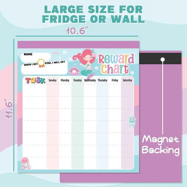 Alt view image 6 of 7 - Reward Chart for Kids Mermaid Magnetic Kids Behavior Chart | Pad With 26 Chore Charts, 1920 Star Stickers, 36 Incentive Stickers, Responsibility Chart for Kids Girls Toddlers