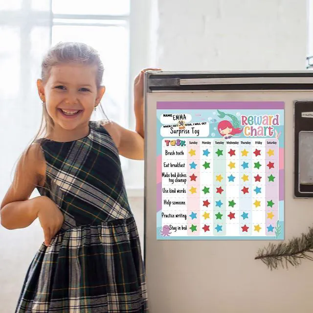 Alt view image 4 of 7 - Reward Chart for Kids Mermaid Magnetic Kids Behavior Chart | Pad With 26 Chore Charts, 1920 Star Stickers, 36 Incentive Stickers, Responsibility Chart for Kids Girls Toddlers