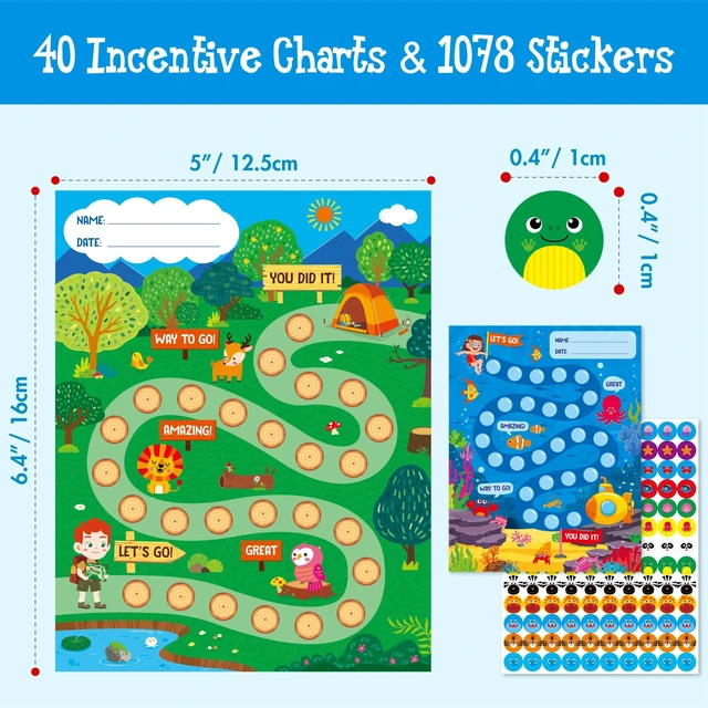 Alt view image 2 of 7 - 40 Pack Incentive Chart, 2 Adorable Designs with 1078 Stickers, Classroom Family Reward Chart System for Kids Homework Assignments, Attendance, Good Behavior, Chores, Potty Training Progress