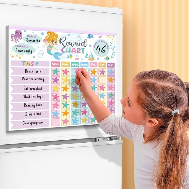 Alt view image 2 of 7 - Reward Chart for Kids,Magnetic Behavior Chore Chart for Kids at Home,26 Mermaid Chore Charts,1960 Diamond Stickers,56 Reward Stickers,Incentive Chart to Develop Responsibility and Good Habits,Mermaid