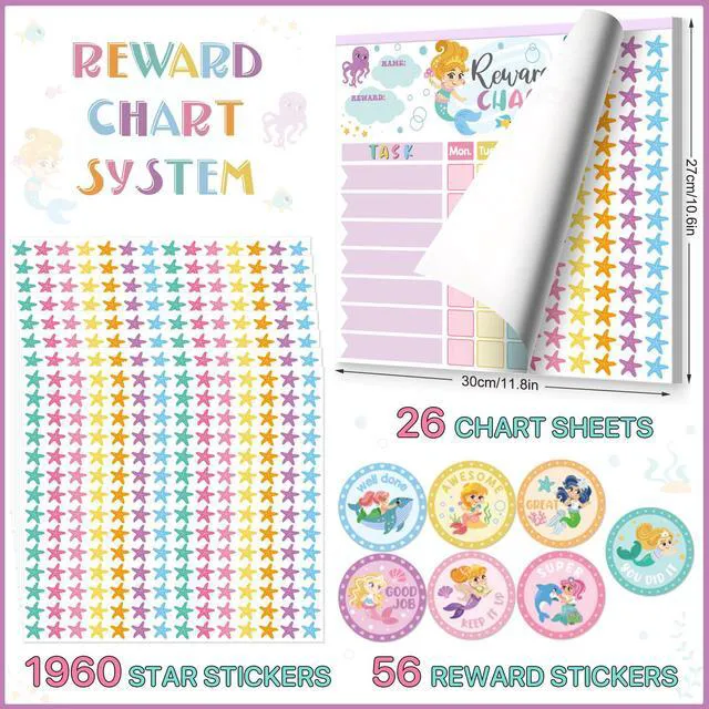 Alt view image 3 of 7 - Reward Chart for Kids,Magnetic Behavior Chore Chart for Kids at Home,26 Mermaid Chore Charts,1960 Diamond Stickers,56 Reward Stickers,Incentive Chart to Develop Responsibility and Good Habits,Mermaid