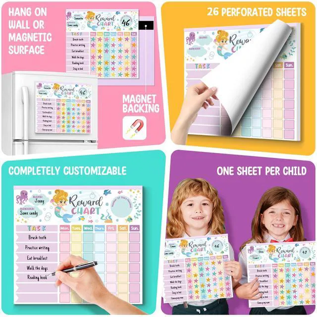 Alt view image 4 of 7 - Reward Chart for Kids,Magnetic Behavior Chore Chart for Kids at Home,26 Mermaid Chore Charts,1960 Diamond Stickers,56 Reward Stickers,Incentive Chart to Develop Responsibility and Good Habits,Mermaid
