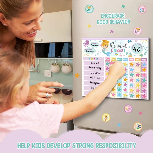Alt view image 5 of 7 - Reward Chart for Kids,Magnetic Behavior Chore Chart for Kids at Home,26 Mermaid Chore Charts,1960 Diamond Stickers,56 Reward Stickers,Incentive Chart to Develop Responsibility and Good Habits,Mermaid