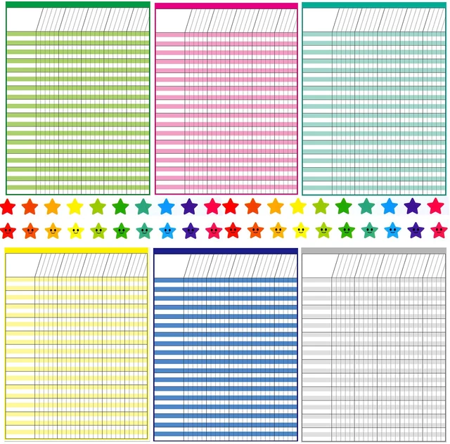 Alt view image 2 of 5 - 6 Pack Multi-Color Laminated Dry Erase Incentive Chart with 120 Reward Star Stickers for Chore Responsibility, School Attendance, Homework Progress Tracking Chart (17 Inch x 22 Inch)