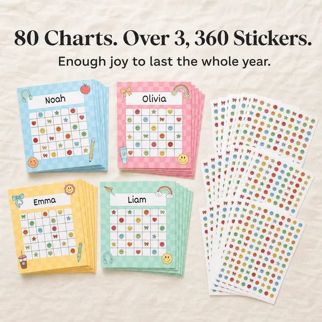 Alt view image 3 of 7 - Fun Reward Charts for Kids with Stickers - 80 Charts for Classroom or Home | Motivational Behavior Trackers, Complete Set with 3000+ Colorful Incentive Stickers to Build Positive Habits & Routine
