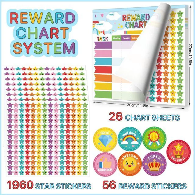 Alt view image 3 of 7 - Reward Chart for Kids,Magnetic Behavior Chore Chart for Kids at Home,26 Rainbow Blue Chore Charts,1960 Star Stickers,56 Reward Stickers,Incentive Chore Chart to Develop Responsibility and Good Habits