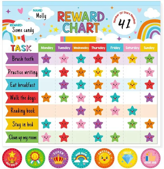 Main image of Reward Chart for Kids,Magnetic Behavior Chore Chart for Kids at Home,26 Rainbow Blue Chore Charts,1960 Star Stickers,56 Reward Stickers,Incentive Chore Chart to Develop Responsibility and Good Habits