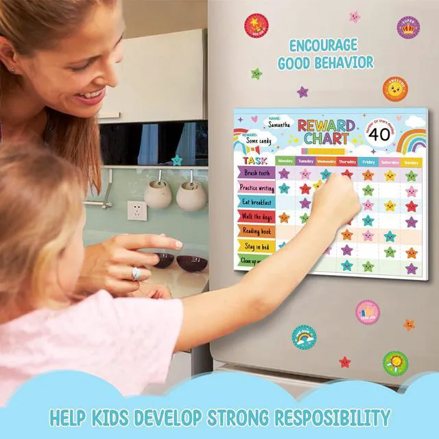 Alt view image 5 of 7 - Reward Chart for Kids,Magnetic Behavior Chore Chart for Kids at Home,26 Rainbow Blue Chore Charts,1960 Star Stickers,56 Reward Stickers,Incentive Chore Chart to Develop Responsibility and Good Habits