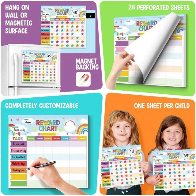 Alt view image 4 of 7 - Reward Chart for Kids,Magnetic Behavior Chore Chart for Kids at Home,26 Rainbow Blue Chore Charts,1960 Star Stickers,56 Reward Stickers,Incentive Chore Chart to Develop Responsibility and Good Habits