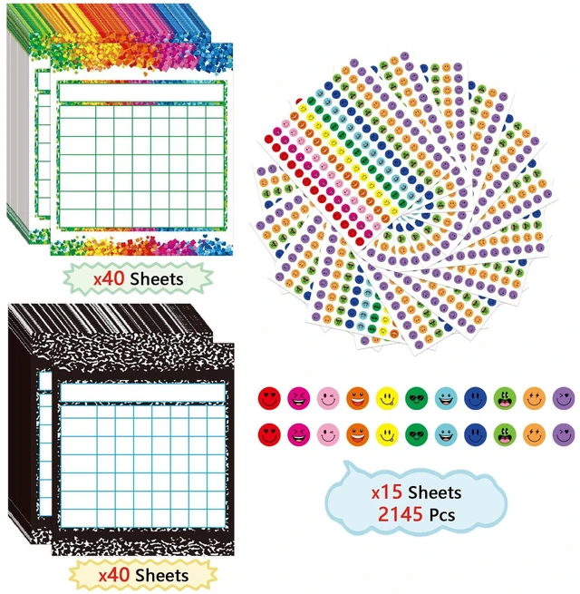 Alt view image 3 of 7 - 80 Pack Reward Chart for Kids, Incentive Behavior Chart for Classroom & Home, Kids Chore & Sticker Chart with 2,145 Star Stickers for Rewards and Good Behavior