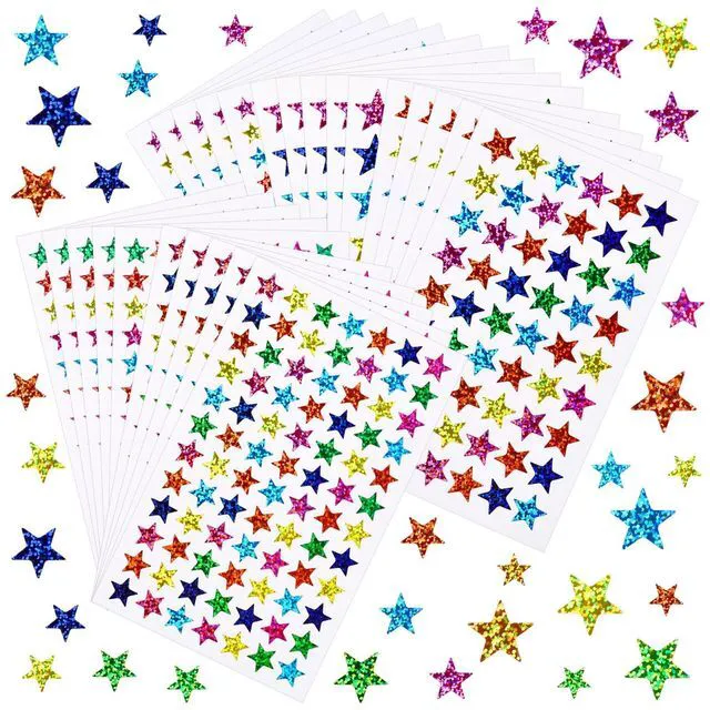 Main image of 2040 Pcs Star Stickers, 5 Sizes Small Stars for Kids Reward, Sparkly Holographic Stickers, Glitter foil Stickers for Behavior Reward Chart and DIY Decoration