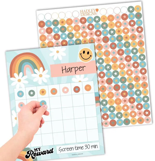 Main image of Sticker Chart for Kids Behavior at Home and Back to School Reward Charts | Retro Colorful Behavior Chart for Kids at Home, Incentive Sticker Sheets for Children Behavior, Star Chart for Rewards