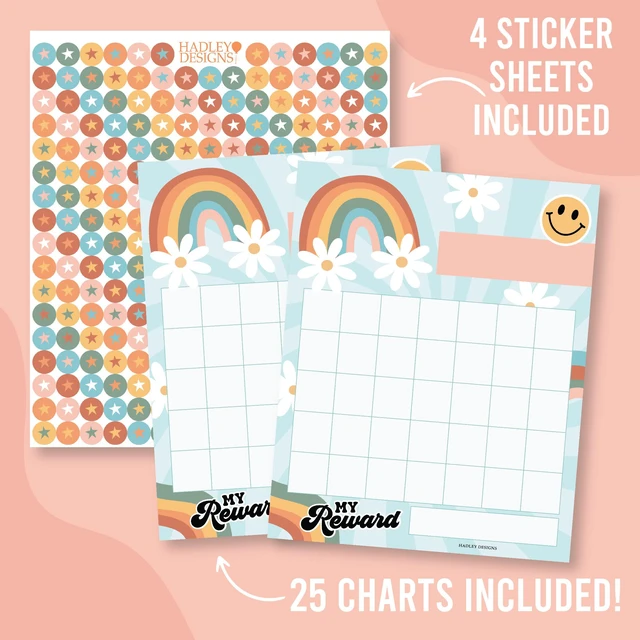Alt view image 2 of 7 - Sticker Chart for Kids Behavior at Home and Back to School Reward Charts | Retro Colorful Behavior Chart for Kids at Home, Incentive Sticker Sheets for Children Behavior, Star Chart for Rewards