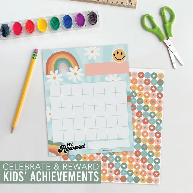 Alt view image 7 of 7 - Sticker Chart for Kids Behavior at Home and Back to School Reward Charts | Retro Colorful Behavior Chart for Kids at Home, Incentive Sticker Sheets for Children Behavior, Star Chart for Rewards