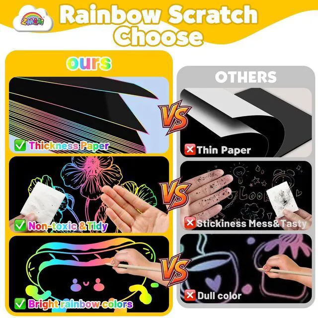 Alt view image 5 of 7 - 100Pcs Rainbow Scratch Drawing Art Paper Craft Set for Kids Boys Girls | Magic Scratch Off Art Supplies Kits Black Scratch Notes Sheet Doodle Pad for Fun DIY Toy Return Gift Birthday Party Favors