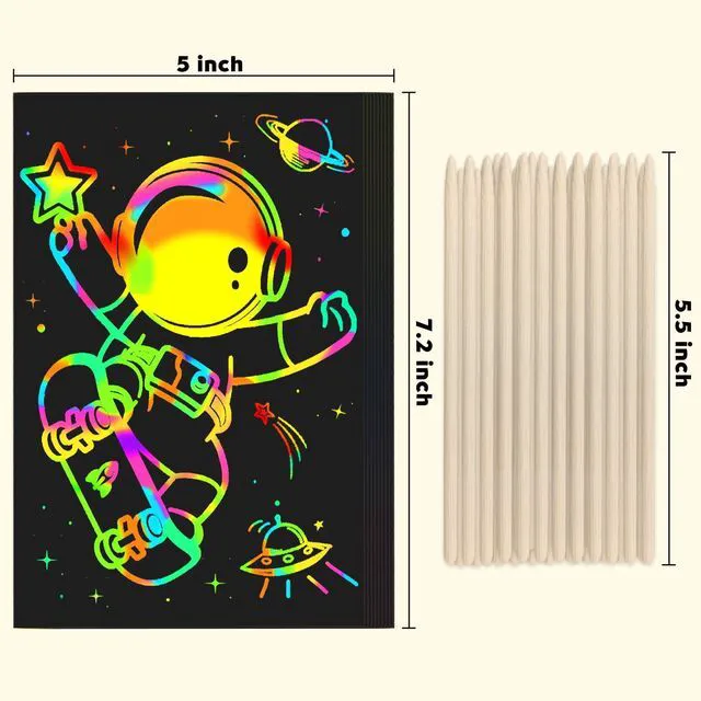 Alt view image 4 of 7 - 100Pcs Rainbow Scratch Drawing Art Paper Craft Set for Kids Boys Girls | Magic Scratch Off Art Supplies Kits Black Scratch Notes Sheet Doodle Pad for Fun DIY Toy Return Gift Birthday Party Favors