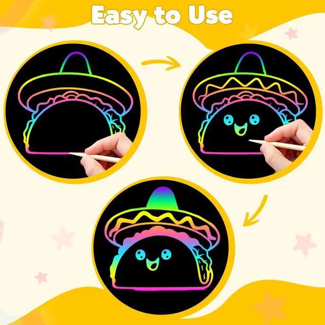 Alt view image 6 of 7 - 100Pcs Rainbow Scratch Drawing Art Paper Craft Set for Kids Boys Girls | Magic Scratch Off Art Supplies Kits Black Scratch Notes Sheet Doodle Pad for Fun DIY Toy Return Gift Birthday Party Favors