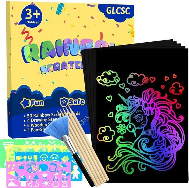 Main image of Scratch Art for Kids, 60 Pcs Rainbow Scratch Paper Art Kit with Gift Box | Arts and Crafts for Kids, Scratch Art Supplies, Fun Kid Activities for Classroom, Travel, Homeschool and Creative Play