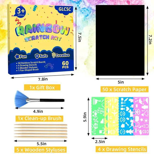 Alt view image 2 of 6 - Scratch Art for Kids, 60 Pcs Rainbow Scratch Paper Art Kit with Gift Box | Arts and Crafts for Kids, Scratch Art Supplies, Fun Kid Activities for Classroom, Travel, Homeschool and Creative Play