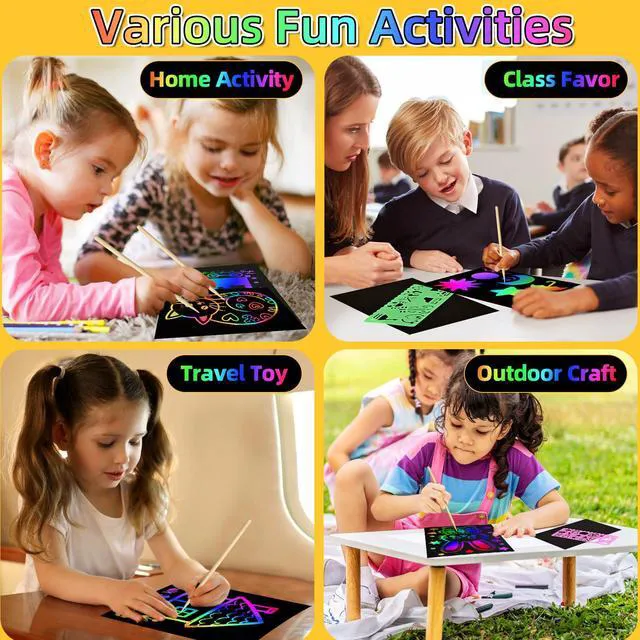 Alt view image 5 of 6 - Scratch Art for Kids, 60 Pcs Rainbow Scratch Paper Art Kit with Gift Box | Arts and Crafts for Kids, Scratch Art Supplies, Fun Kid Activities for Classroom, Travel, Homeschool and Creative Play