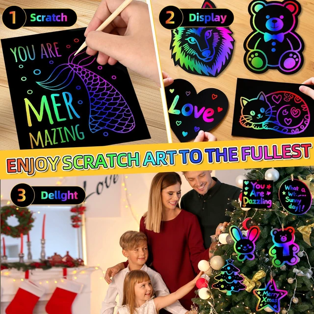 Alt view image 3 of 6 - Scratch Art for Kids, 60 Pcs Rainbow Scratch Paper Art Kit with Gift Box | Arts and Crafts for Kids, Scratch Art Supplies, Fun Kid Activities for Classroom, Travel, Homeschool and Creative Play