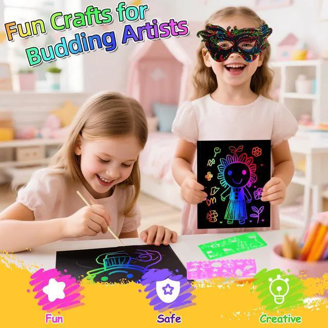 Alt view image 4 of 6 - Scratch Art for Kids, 60 Pcs Rainbow Scratch Paper Art Kit with Gift Box | Arts and Crafts for Kids, Scratch Art Supplies, Fun Kid Activities for Classroom, Travel, Homeschool and Creative Play